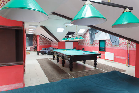 Interior of the billiard club. There are tables for American and Russian Billiards. There are tables...