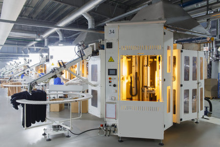 View of the machine for tights quality visual control automation on a factory