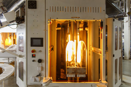 View of the machine for tights quality visual control automation on a factory