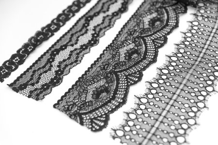 No brand black color lace samples on white backgroundの写真素材