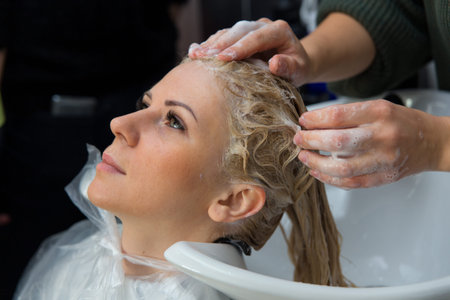 Grodno, Belarus - October 20, 2016: Participants of the seminar dye the hair of a model on...