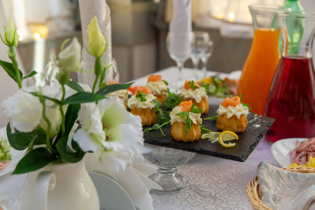 Beautiful table served with glassware and cultery, prepared for festive event. Special occasion...