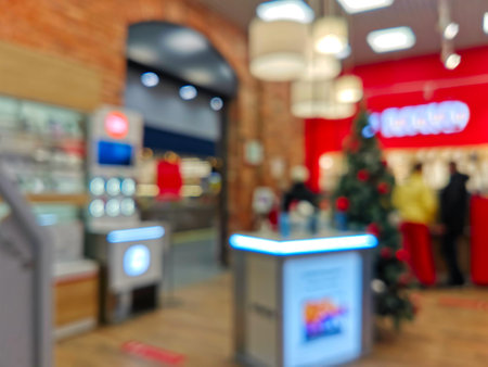 Blurred image of electronic department store with bokeh for background usageの写真素材