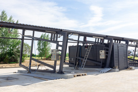 Contactless car wash under construction. Conceptual design of a modern car wash.