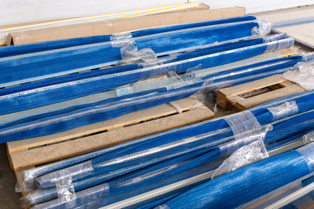 Aluminum perforated corner beads with PVC grid in construction materials marketの写真素材