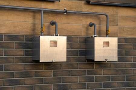 Gas pipeline and meters installation in a modern two-apartment townhouse for natural gas supply...