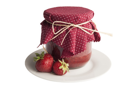 Jar of jam isolated on white backgroundの写真素材