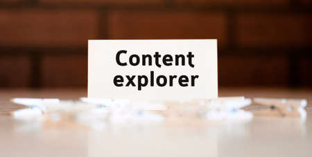 Content explorer text of business concept on white list and with clothespinsの写真素材