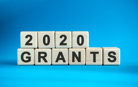 2020 GRANTS word cube on a blue background