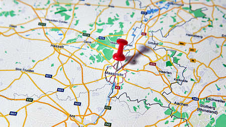 Maastricht, Netherlands on a map showing a colored pinの写真素材