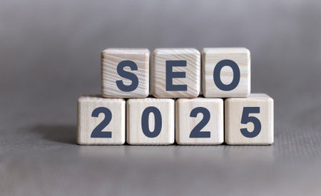 Seo 2025 concept. Plain background textの写真素材