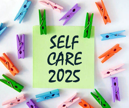 New year Self care 2025 concept. Clothespin backgroundの写真素材