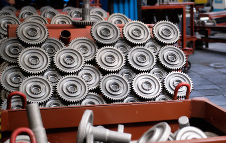 Large gears in a manufacturing plantの写真素材
