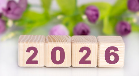 New year 2026 concept. Plain background text with a plantの写真素材