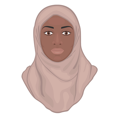 Portrait of a beautiful African American young Muslim woman wearing a hijab.のイラスト素材