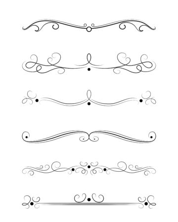 Vector set of calligraphic and  graphic design elements (text divider, pattern, monogram, curlicues, flower) for page decoration, Greeting Cards (wedding, Valentine's day, birthday, holidays).のイラスト素材