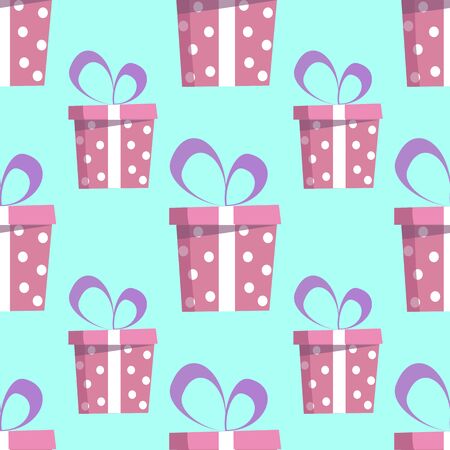 Gift boxes with ribbons and bows. Flat design. Vector illustration on blue backgroundのイラスト素材