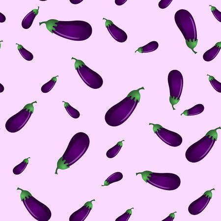 Seamless pattern with eggplant on pink background. Vector illustration.のイラスト素材