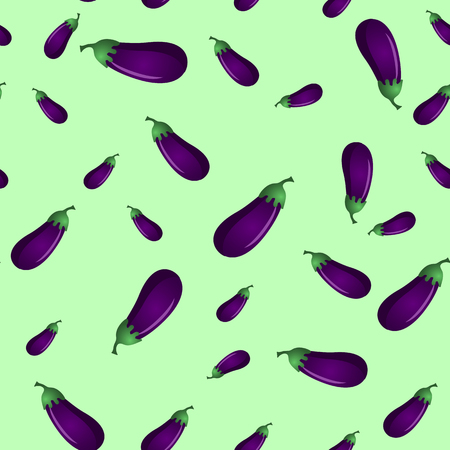 Seamless pattern with eggplant on green background. Vector illustration.のイラスト素材