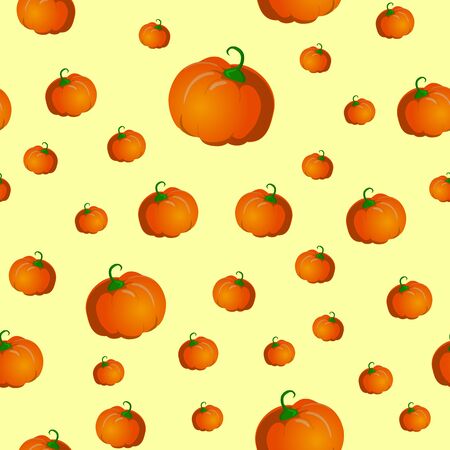 Seamless pattern with pumpkins. Vector illustration on yellow backgroundのイラスト素材