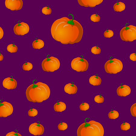 Seamless pattern with pumpkins. Vector illustration on purple backgroundのイラスト素材