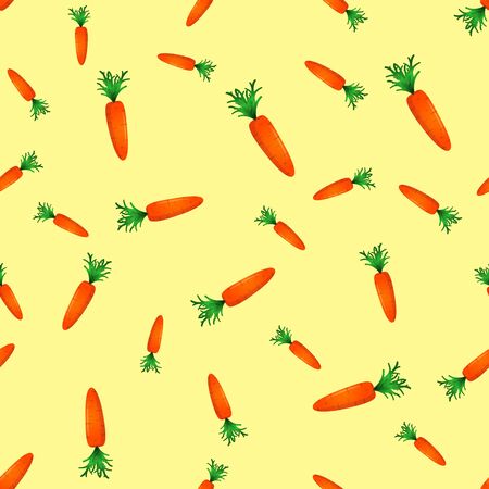 seamless pattern with carrot on the yellow background. vector illustrationのイラスト素材
