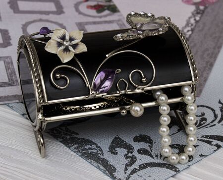 black box with lace top full shine luxury bijou earrings, beads and other ladys thingsの写真素材
