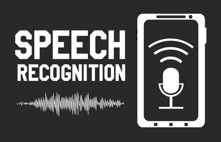 Speech recognition design element with microphone sign mobilephone and sound wave form signal.のイラスト素材