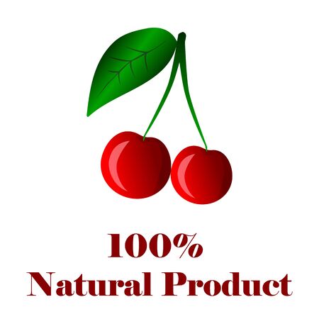 100 percent natural product cherry on white backgroundのイラスト素材