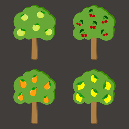 Vector Illustration set of fruit orchard treesのイラスト素材