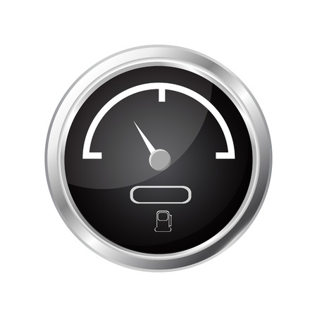 Fuel gauge. Black round dashboard element with chrome frame. Vector illustration isolated on white backgroundの写真素材