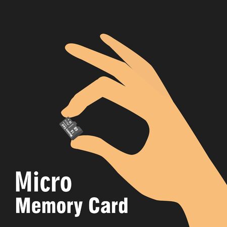 Hand holding micro sd card. Vector Illustrationのイラスト素材