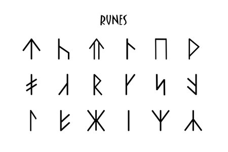 Rune round of letters, runes alphabet. Runic alphabet. Occult ancient symbols. Futhark. Vector...