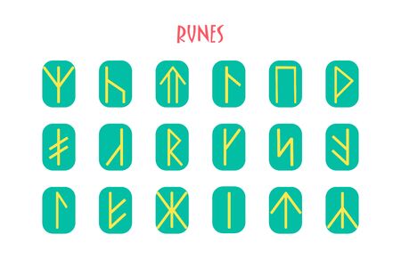 Rune round of letters, runes alphabet. Runic alphabet. Occult ancient symbols. Futhark. Vector illustration.のイラスト素材