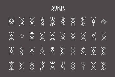 Rune round of letters, runes alphabet. Runic alphabet. Occult ancient symbols. Futhark. Vector illustration.のイラスト素材