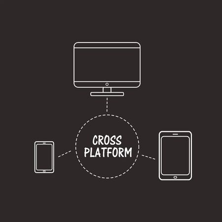 Desktop computer, internet tablet, mobile phone. Cross Platform Web Application Development and Flexibilityのイラスト素材