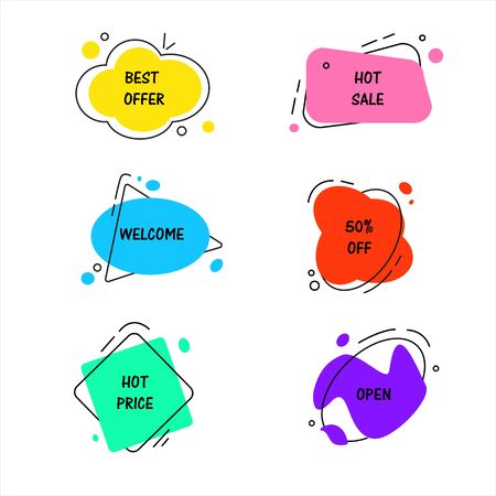 Set of flat vector geometrical vintage colored banners. Texting boxes Promotion concept. Vector illustration.のイラスト素材