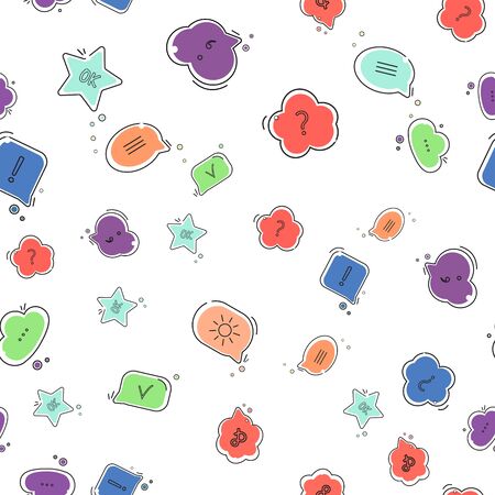 Chat comment. Speech bubbles with different symbols. Vector illustration seamless pattern backgroundのイラスト素材