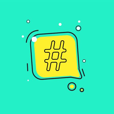 Hashtag icon in speech bubble. Concept of number sign, social media and web communicate flat style trendy modern vector illustrationのイラスト素材