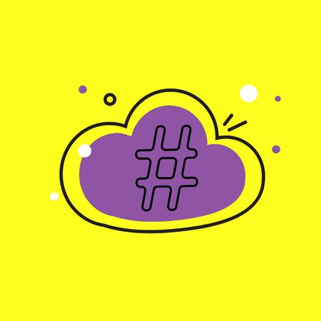 Hashtag icon in speech bubble. Concept of number sign, social media and web communicate flat style trendyのイラスト素材
