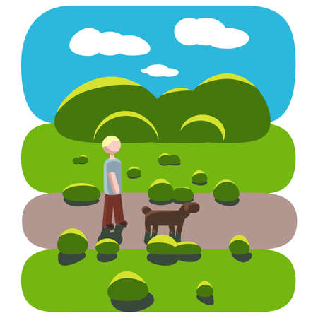 The guy and his dog. Walk in the park.のイラスト素材