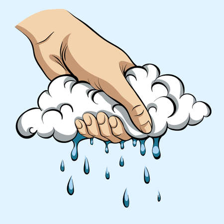 To squeeze rain out of the cloud.のイラスト素材
