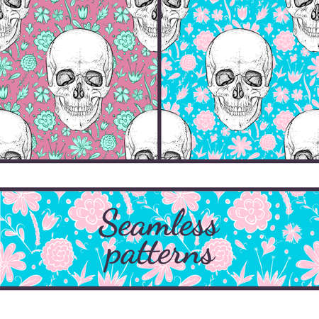 Skulls with beautiful floral pattern.のイラスト素材