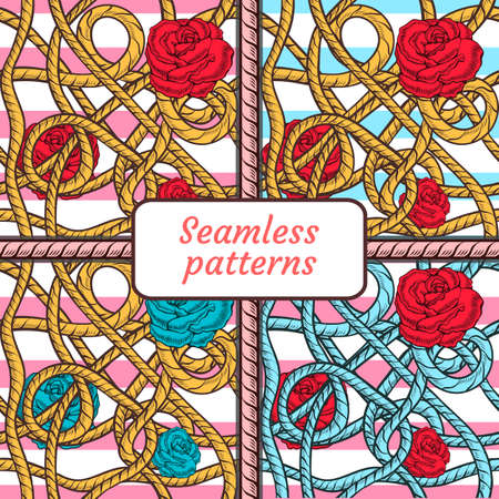 Set. Rope and roses. Seamless pattern.のイラスト素材