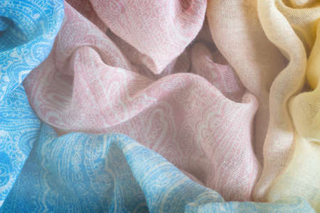 cyan fabric texture background pattern blue yellow red brightの写真素材