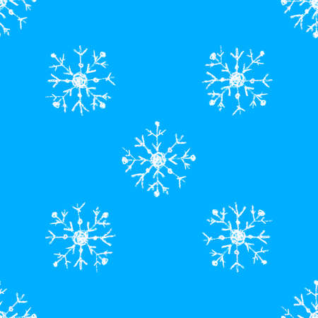 Hand drawn oil pastel seamless pattern of snowflakes. Christmas seamless background of white snowflakes.のイラスト素材