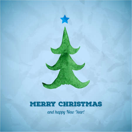 Christmas card with fabulous Christmas tree. Watercolor Christmas Tree in cartoon style. Hand drawn watercolor Christmas Tree.のイラスト素材