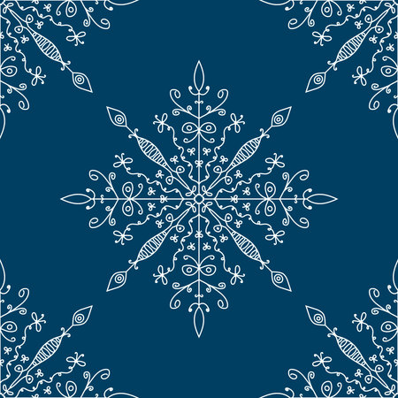 Hand drawn seamless pattern with snowflakes. Doodle snowflakesのイラスト素材