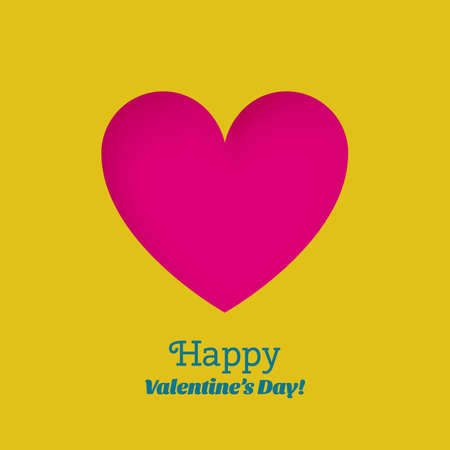 Greeting Card Happy Valentine's Day with carved hearts in a paper. Yellow card template with big pink heart with inner shadows. Banner with cutout hearts for web, design and ads.のイラスト素材