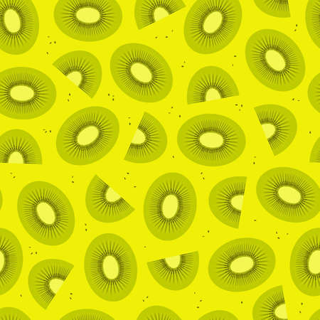 Vector seamless pattern with slices of kiwi and seeds in flat style. Healthy natural food, tropical fruit. Endless texture for wrapping paper, fabric, ads, web and other design. Eco, diet. Jelly, jam.のイラスト素材